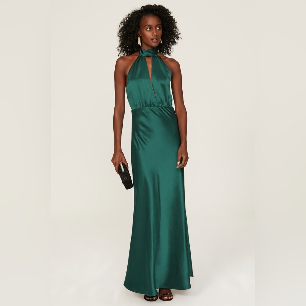 Something Navy Teal Halter Maxi Gown Dress